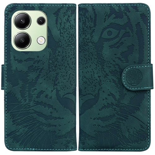 

For Xiaomi Redmi Note 13 4G Global Tiger Embossing Pattern Leather Phone Case(Green)