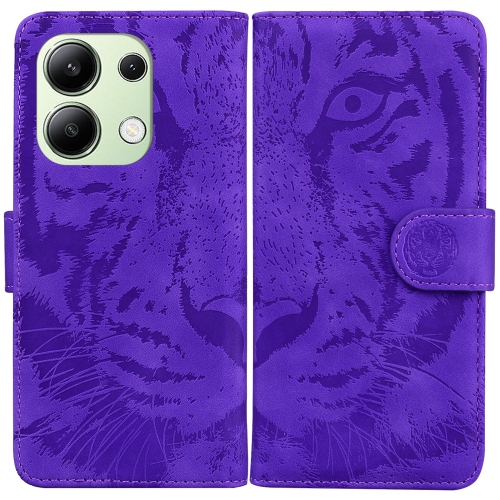 

For Xiaomi Redmi Note 13 4G Global Tiger Embossing Pattern Leather Phone Case(Purple)