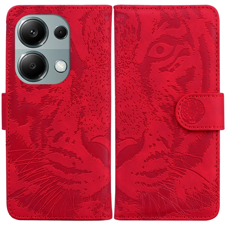 

For Xiaomi Redmi Note 13 Pro 4G Tiger Embossing Pattern Leather Phone Case(Red)