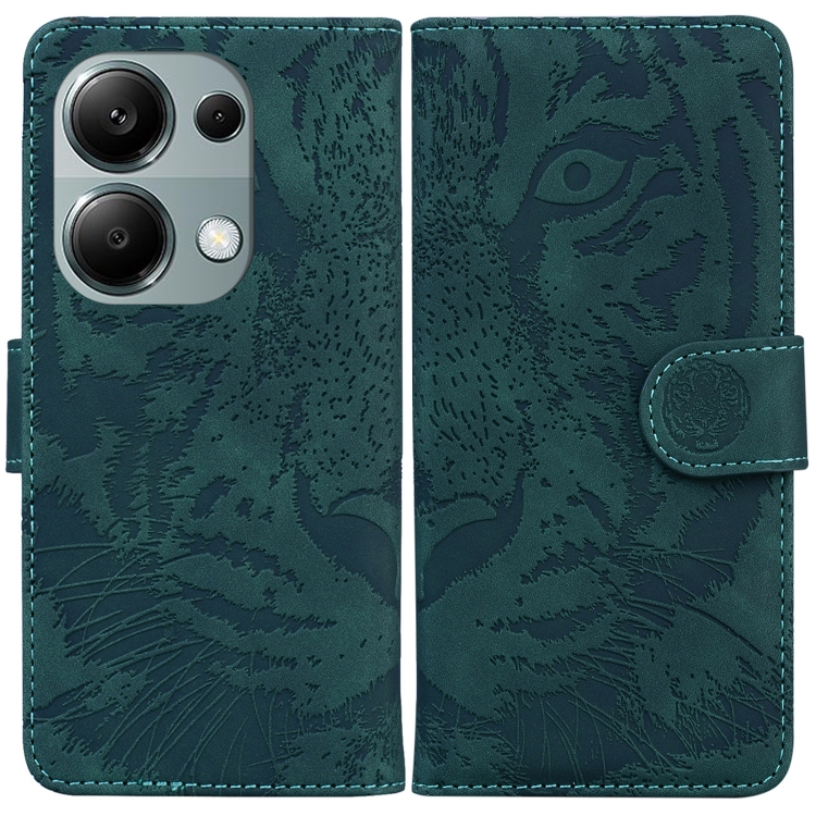 

For Xiaomi Redmi Note 13 Pro 4G Tiger Embossing Pattern Leather Phone Case(Green)