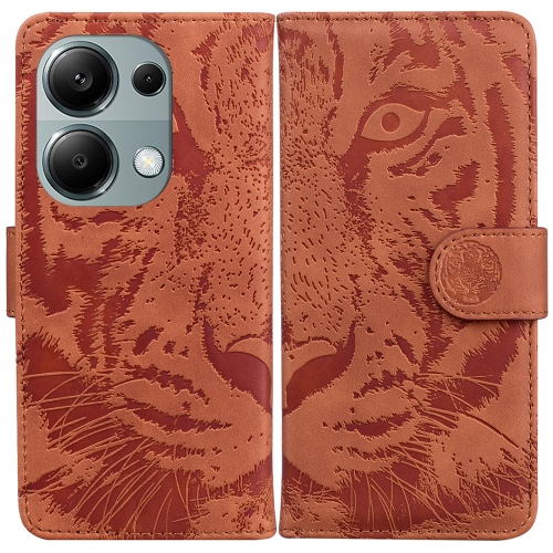

For Xiaomi Redmi Note 13 Pro 4G Tiger Embossing Pattern Leather Phone Case(Brown)