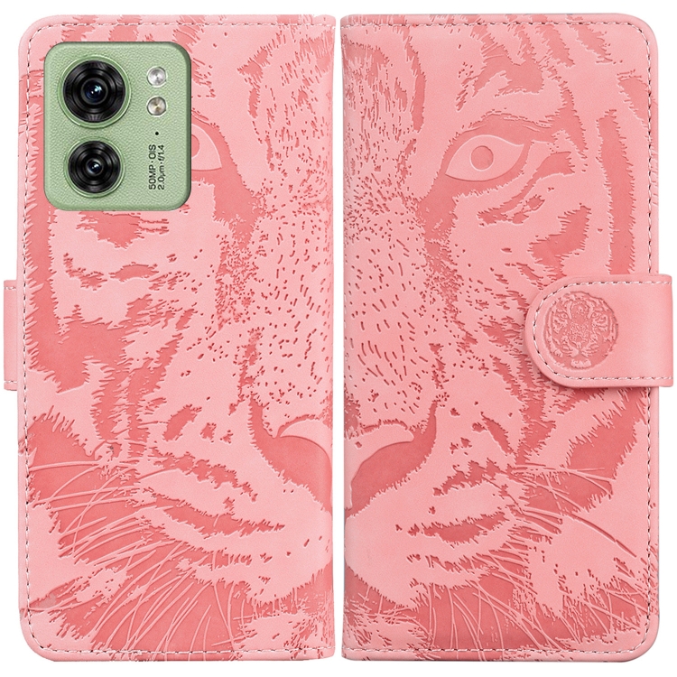 

For Motorola Edge 40 Tiger Embossing Pattern Leather Phone Case(Pink)