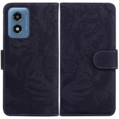 

For Motorola Moto G Play 4G 2024 Tiger Embossing Pattern Leather Phone Case(Black)