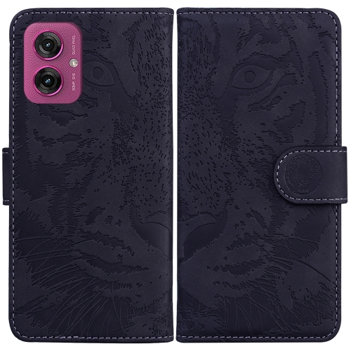 

For Motorola Moto G55 Tiger Embossing Pattern Leather Phone Case(Black)