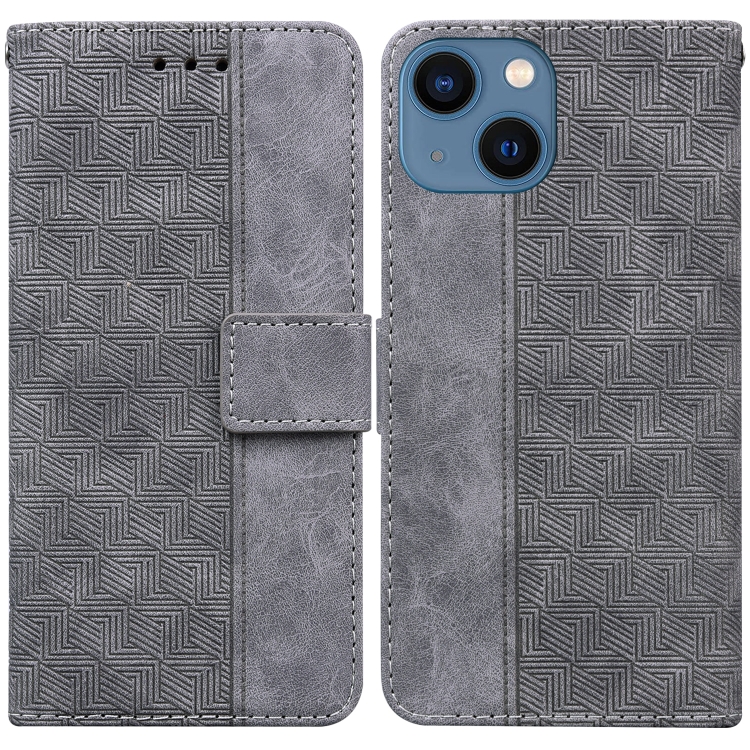

For iPhone 15 Geometric Embossed Leather Phone Case(Grey)