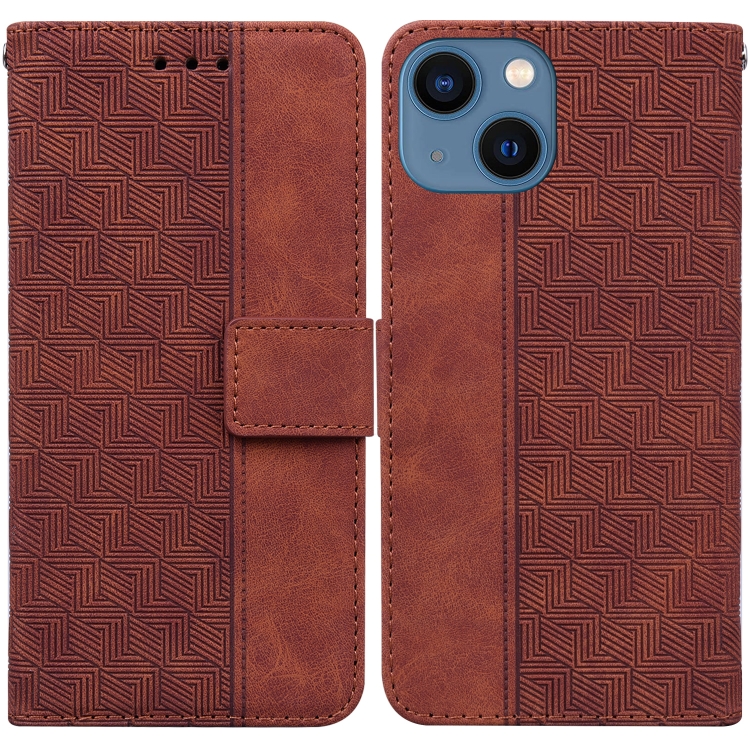 

For iPhone 15 Geometric Embossed Leather Phone Case(Brown)
