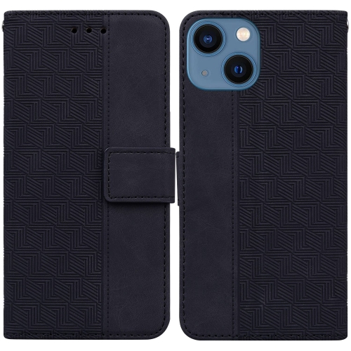 

For iPhone 15 Plus Geometric Embossed Leather Phone Case(Black)