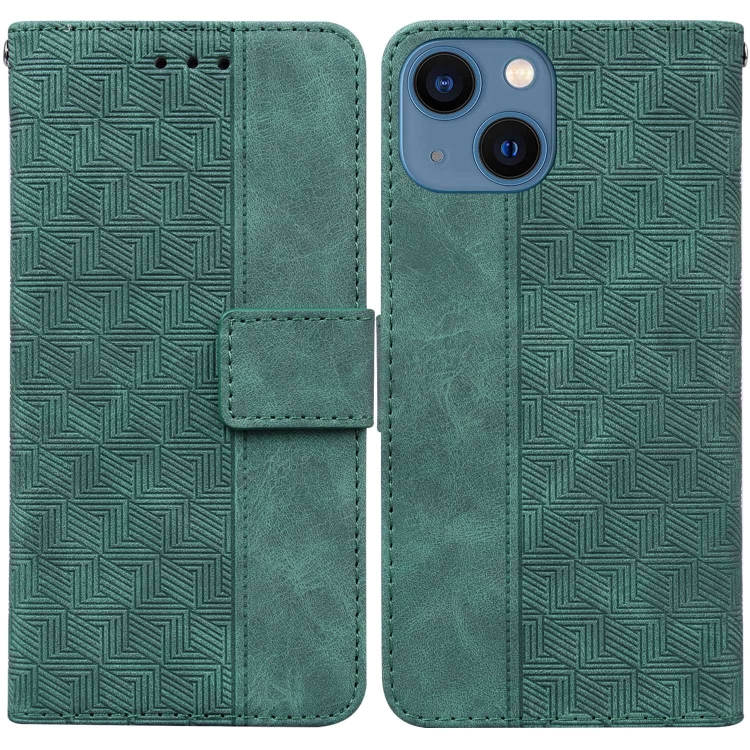 

For iPhone 15 Plus Geometric Embossed Leather Phone Case(Green)