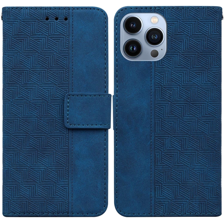 

For iPhone 15 Pro Max Geometric Embossed Leather Phone Case(Blue)