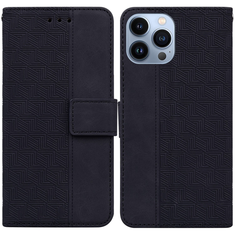

For iPhone 15 Pro Geometric Embossed Leather Phone Case(Black)