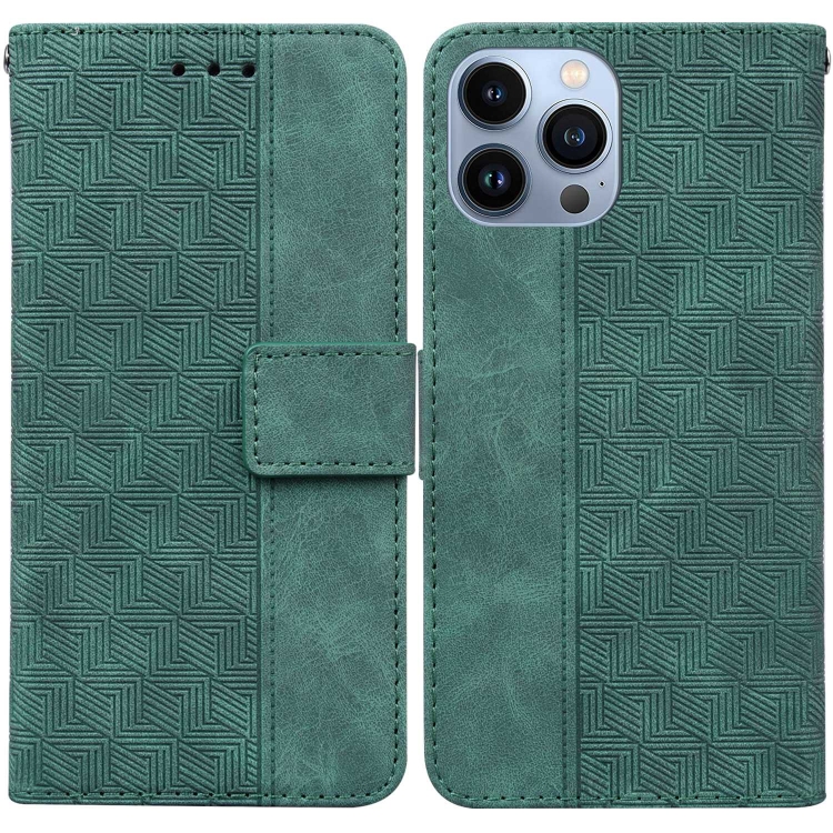 

For iPhone 15 Pro Geometric Embossed Leather Phone Case(Green)