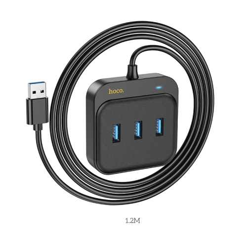 

hoco HB35 4 in 1 USB to USB3.0x3+RJ45 Gigabit Ethernet Adapter, Cable Length:1.2m(Black)