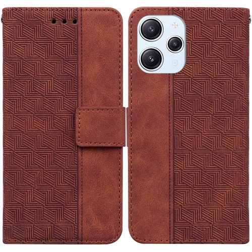 

For Xiaomi Redmi 12 Geometric Embossed Leather Phone Case(Brown)