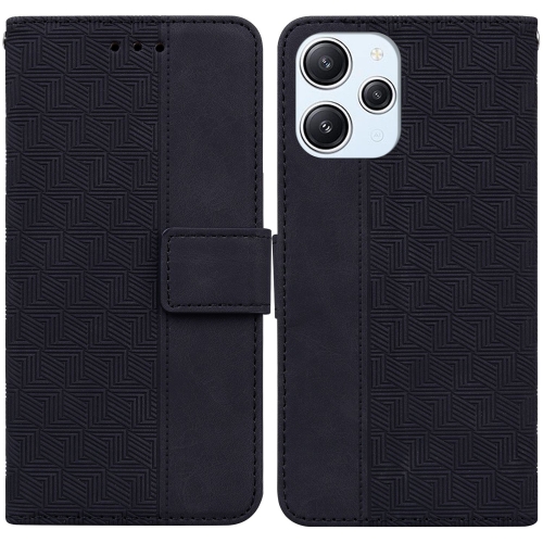 

For Xiaomi Redmi 12 Geometric Embossed Leather Phone Case(Black)