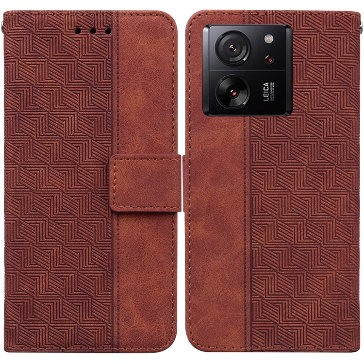 

For Xiaomi 13T / 13T Pro / Redmi K60 Ultra Geometric Embossed Leather Phone Case(Brown)