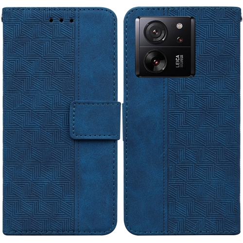 

For Xiaomi 13T / 13T Pro / Redmi K60 Ultra Geometric Embossed Leather Phone Case(Blue)