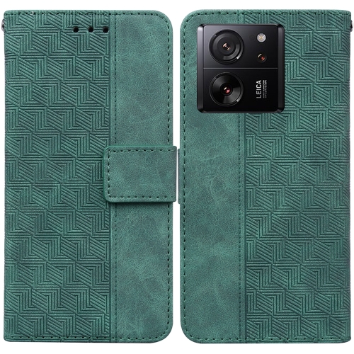 

For Xiaomi 13T / 13T Pro / Redmi K60 Ultra Geometric Embossed Leather Phone Case(Green)