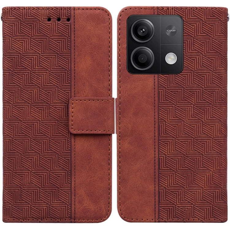 

For Xiaomi Redmi Note 13 5G Geometric Embossed Leather Phone Case(Brown)