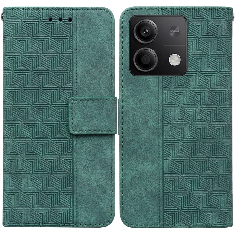 

For Xiaomi Redmi Note 13 5G Geometric Embossed Leather Phone Case(Green)