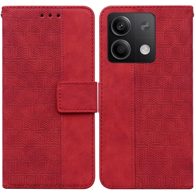 

For Xiaomi Redmi Note 13 5G Geometric Embossed Leather Phone Case(Red)