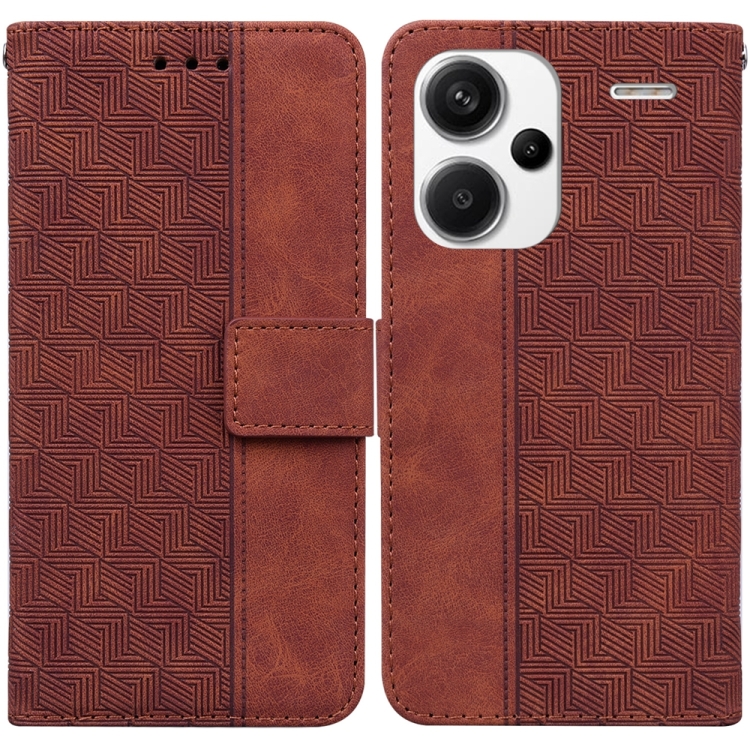 

For Xiaomi Redmi Note 13 Pro+ 5G Geometric Embossed Leather Phone Case(Brown)