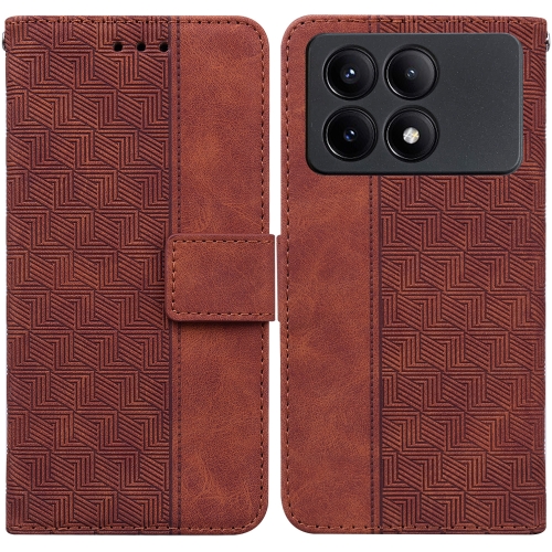 

For Xiaomi Redmi K70E / Poco X6 Pro Geometric Embossed Leather Phone Case(Brown)