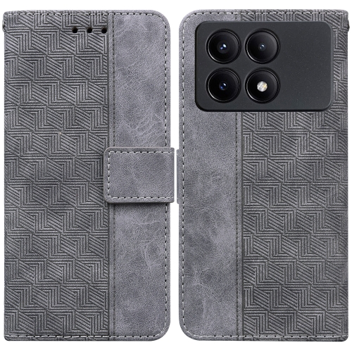 

For Xiaomi Redmi K70E / Poco X6 Pro Geometric Embossed Leather Phone Case(Grey)