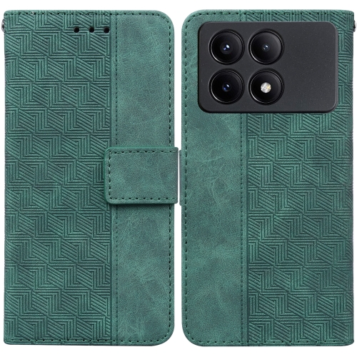 

For Xiaomi Redmi K70E / Poco X6 Pro Geometric Embossed Leather Phone Case(Green)