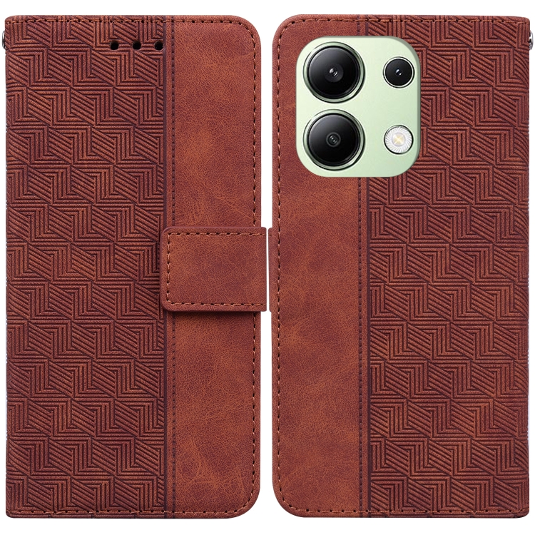 

For Xiaomi Redmi Note 13 4G Global Geometric Embossed Leather Phone Case(Brown)