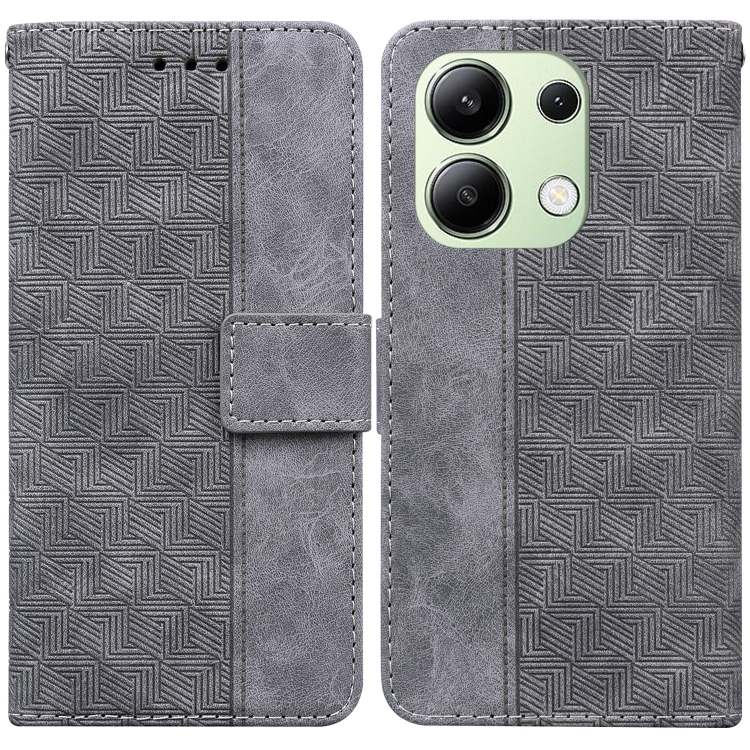 

For Xiaomi Redmi Note 13 4G Global Geometric Embossed Leather Phone Case(Grey)