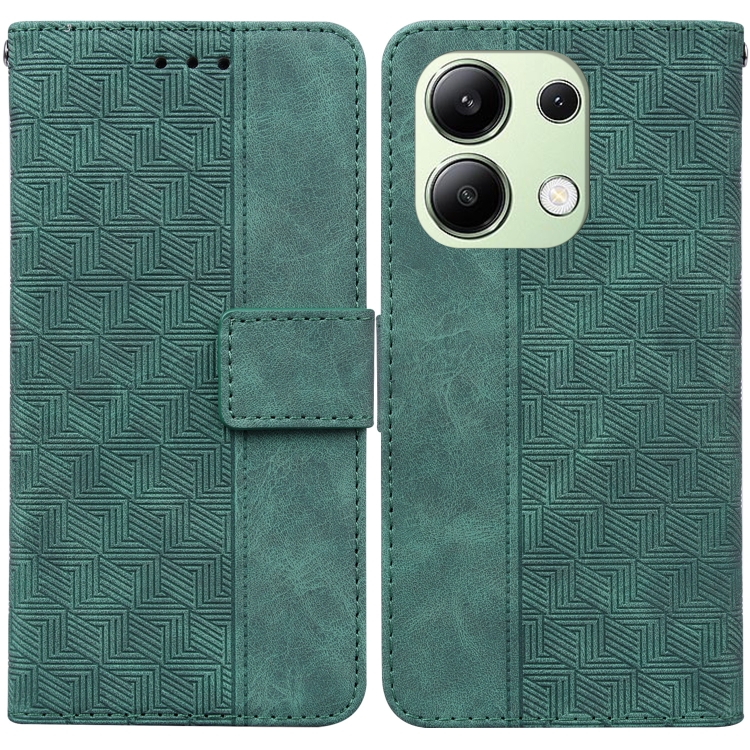 

For Xiaomi Redmi Note 13 4G Global Geometric Embossed Leather Phone Case(Green)