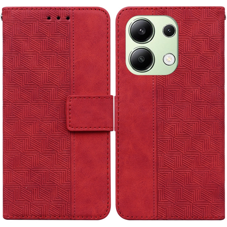 

For Xiaomi Redmi Note 13 4G Global Geometric Embossed Leather Phone Case(Red)