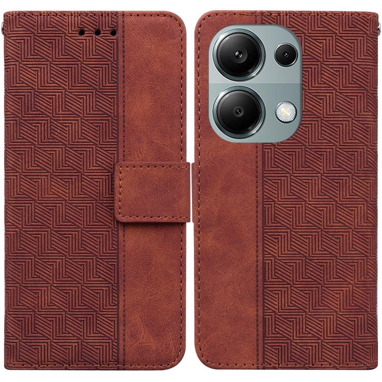 

For Xiaomi Redmi Note 13 Pro 4G Geometric Embossed Leather Phone Case(Brown)