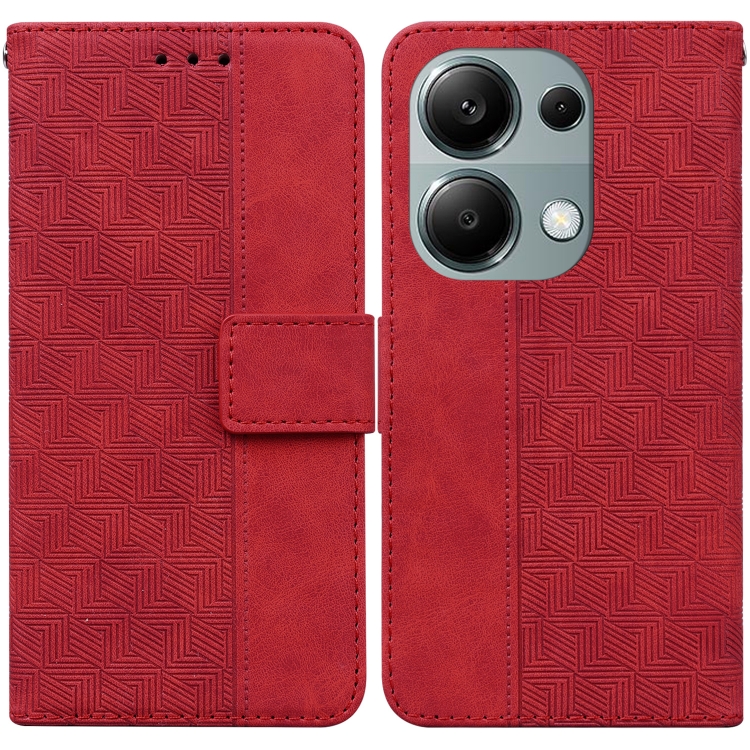 

For Xiaomi Redmi Note 13 Pro 4G Geometric Embossed Leather Phone Case(Red)
