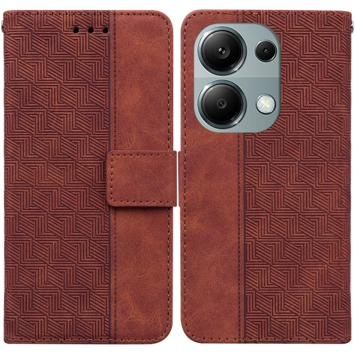 

For Xiaomi Poco M6 Pro 4G Geometric Embossed Leather Phone Case(Brown)