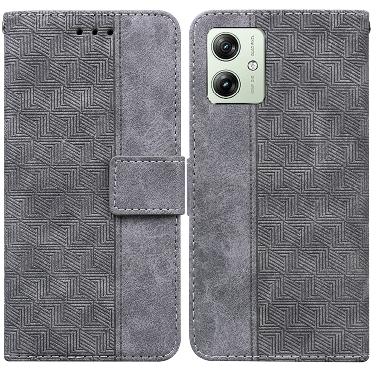 

For Motorola Moto G54 Geometric Embossed Leather Phone Case(Grey)