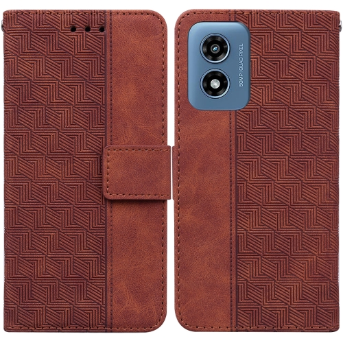 

For Motorola Moto G Play 4G 2024 Geometric Embossed Leather Phone Case(Brown)
