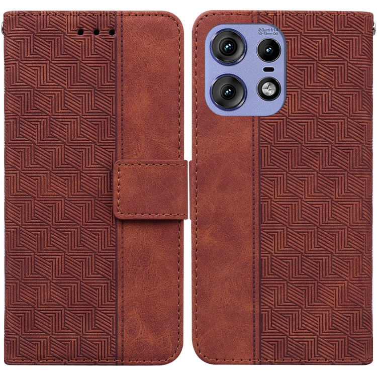 

For Motorola Edge 50 Pro Geometric Embossed Leather Phone Case(Brown)