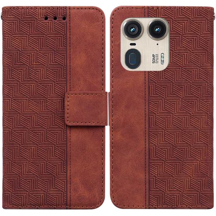 

For Motorola Edge 50 Ultra Geometric Embossed Leather Phone Case(Brown)
