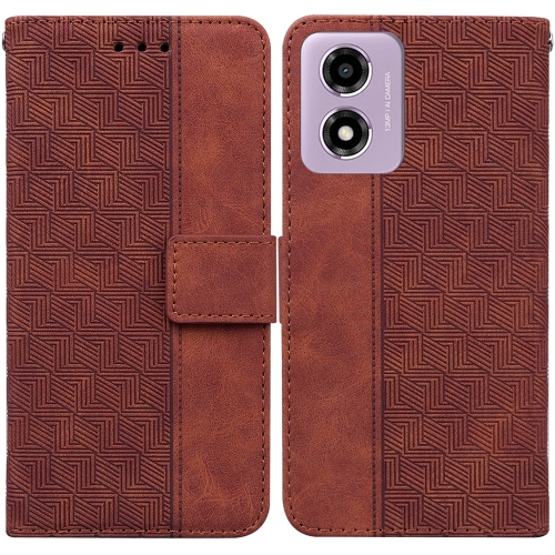 For Motorola Moto G04s / Moto E14 Geometric Embossed Leather Phone Case(Brown)