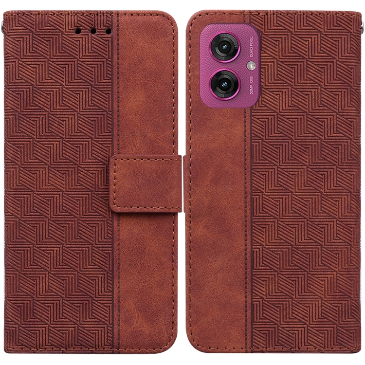 

For Motorola Moto G55 Geometric Embossed Leather Phone Case(Brown)
