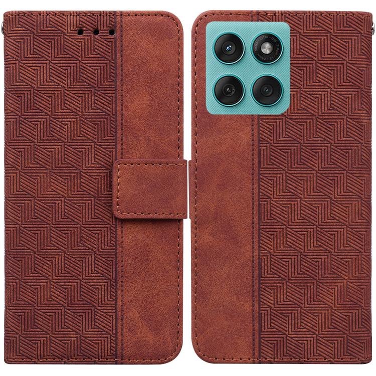 

For Motorola Edge 60 Fusion / Edge 5G 2025 Geometric Embossed Leather Phone Case(Brown)