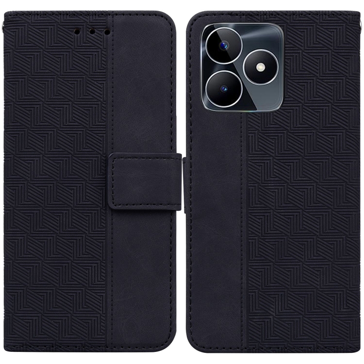 

For Realme C53 / Narzo N53 Geometric Embossed Leather Phone Case(Black)