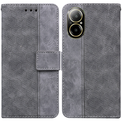 

For Realme C67 4G Global Geometric Embossed Leather Phone Case(Grey)