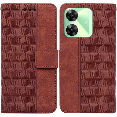 

For Realme C61 / C63 / Note 60 Geometric Embossed Leather Phone Case(Brown)