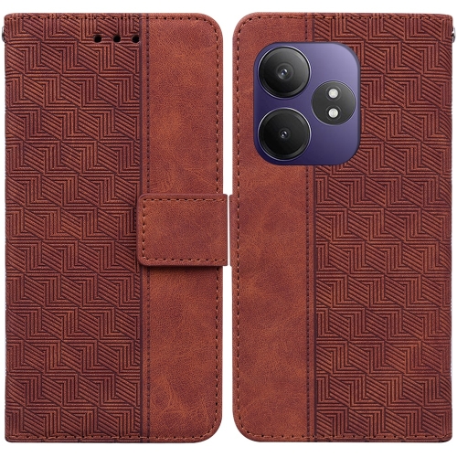 

For Realme GT 6 / GT 6T / GT Neo6 Geometric Embossed Leather Phone Case(Brown)