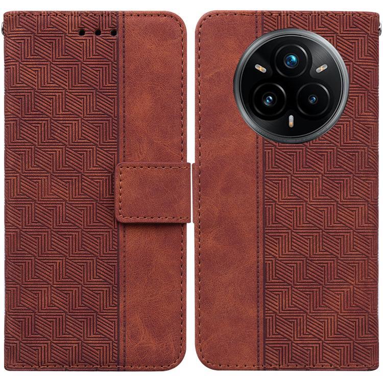 

For Realme 14 Pro+ Geometric Embossed Leather Phone Case(Brown)