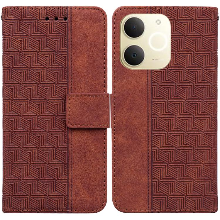 

For Realme Narzo 80 Lite 4G / C71 India Geometric Embossed Leather Phone Case(Brown)