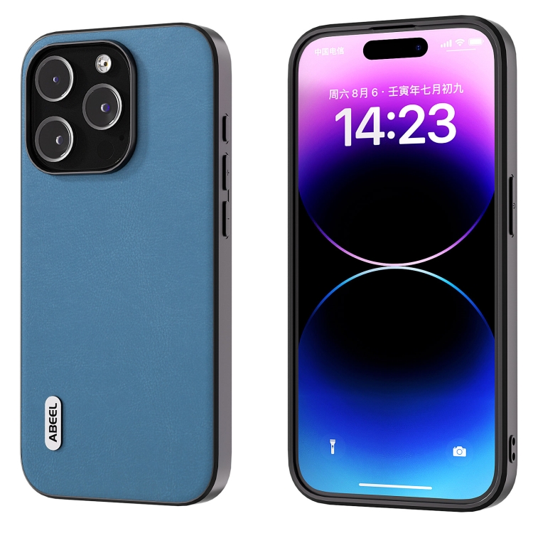 

For iPhone 15 Pro ABEEL Haze Texture PU Phone Case(Sky Blue)