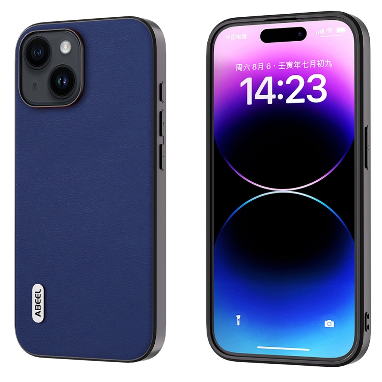 

For iPhone 15 Plus ABEEL Haze Texture PU Phone Case(Dark Blue)